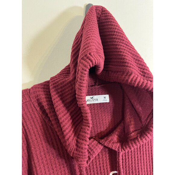 Hollister Waffle Knit Hoodie M Burgundy Y2K Grunge Preppy Neutral Skater Festive - Picture 7 of 10